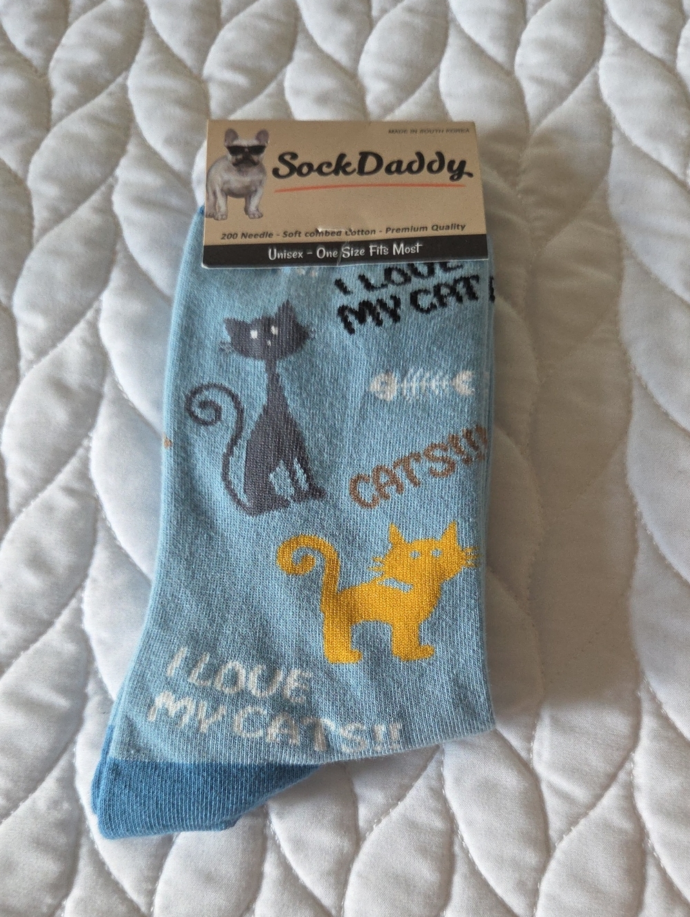 NWT SockDaddy Light Blue 'I Love My Cat' Cat Print Socks